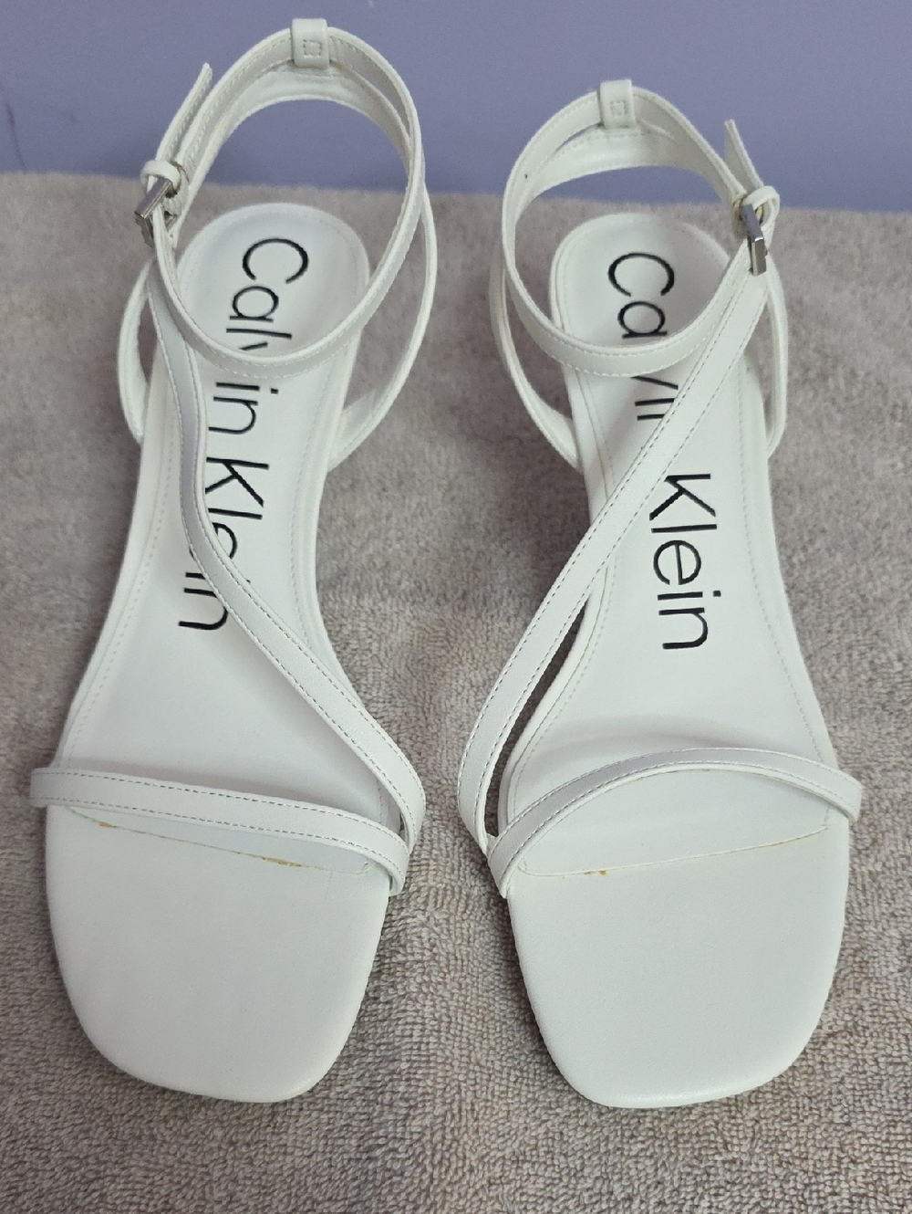 Calvin Klein White Strappy Square-Toe Ankle Strap Sandals